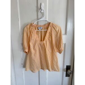 Never a Wallflower pink yellow gingham plaid puff sleeve top size small‎